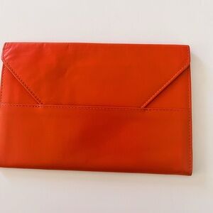 Barneys New York Orange Envelope Leather Fold Over Wallet